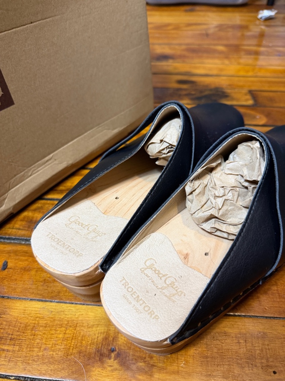 Troentorp Classic Da Vinci Vegan Leather Clog Mule with Natural Wood Sole 43 NIB - Picture 8 of 11